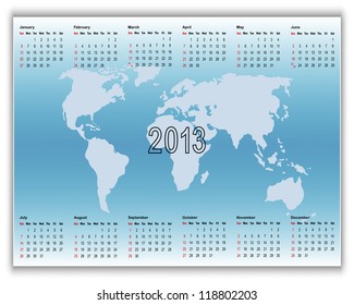Calendar 2013 on banners with map. American style. EPS10. Vector illustration.