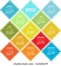 Calendar for 2013 in seasonal colors, weeks start on Sunday