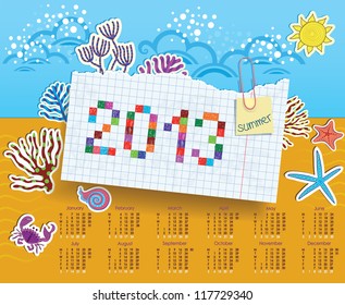 Calendar for 2013. Summer theme. Collage of stickers.