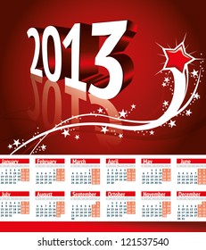 Formato vectorial del Calendario 2013. Estilo europeo. Comienzo de la semana del lunes.