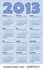Calendar 2013. Vector illustration. Simulation of jeans texture