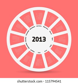 Calendar for 2013. Week starts on sunday.