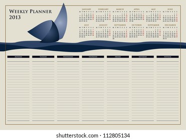 calendar for 2013, weekly planner, doodle, sail