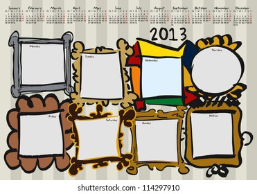 calendar for 2013, weekly planner, doodle, Frames