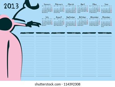 calendar for 2013, weekly planner, doodle, scooter, pop art style, vector