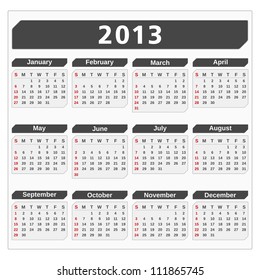 Calendar for 2013 year, vector eps10 illustration
