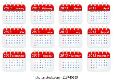 Calendar 2013 year week starts on sunday