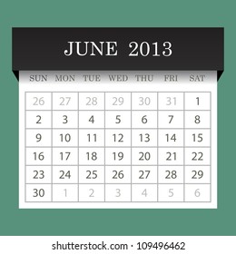 Calendar 2013.June. vector illustration.