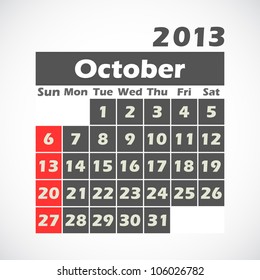 Calendar 2013.October.vector illustration.