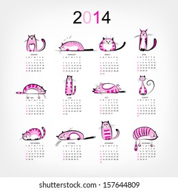 Calendar 2014 with 12 funny pink cats