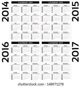 Calendar 2014, 2015, 20126, 2017 - EPS10 vector