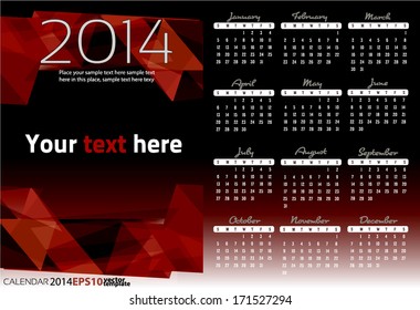 Calendar 2014 abstract red vector template