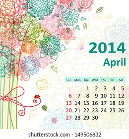 Calendar for 2014, april