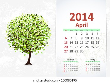 Calendar for 2014, april