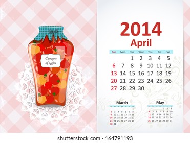 Calendar for 2014, april