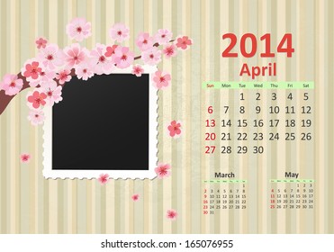 Calendar for 2014, april