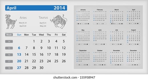 Calendar 2014 - April highlighted