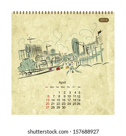 Calendar 2014, april. Streets of the city, sketch for your design