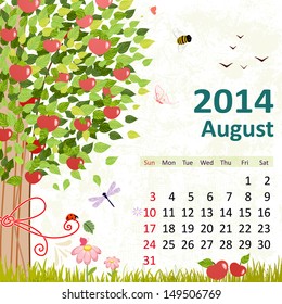 Calendar for 2014, August