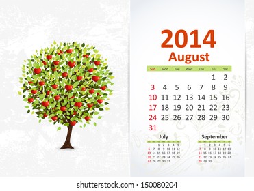 Calendar for 2014, August