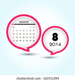 Calendar 2014 August with glossy speech bubble  (week starts from Sunday)