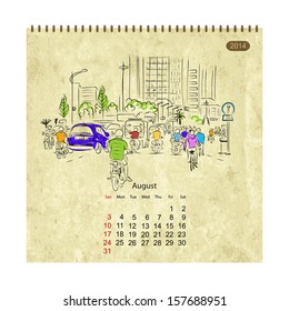 Calendar 2014, august. Streets of the city, sketch for your design
