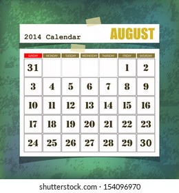  Calendar 2014 August vintage paper on grunge background