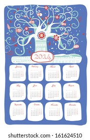 Calendar 2014 blue tree