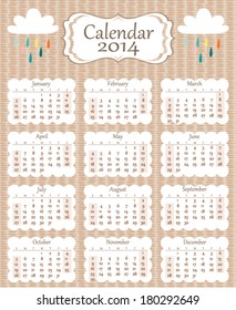 Calendar 2014 Clouds Colorful Raindrops Tan Background