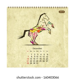 Calendar 2014, december. Art horses for your design
