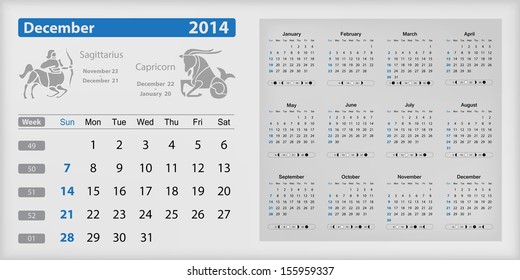 Calendar 2014 - December highlighted