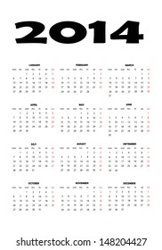 Calendar 2014 in english