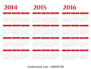 Calendar 2014 in english