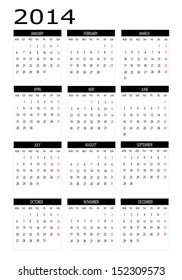 Calendar 2014 in english