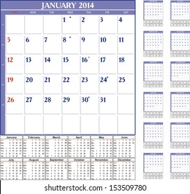 Calendar for 2014  in English
