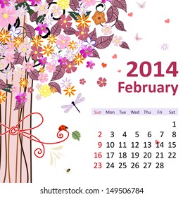 Calendar for 2014, february