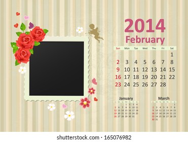 Calendar for 2014, february