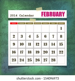  Calendar 2014 February vintage paper on grunge background