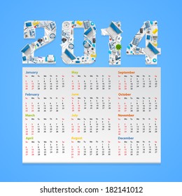 Calendar 2014 in a flat style. Vector