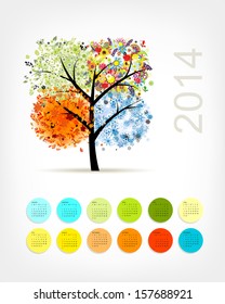 Calendar 2014 with four season tree for your design