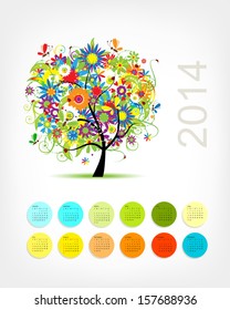 Calendar 2014 with four season tree for your design