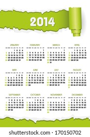 calendar 2014 with green torn paper