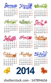 Calendar 2014, hand drawn,in Ukrainian folk style