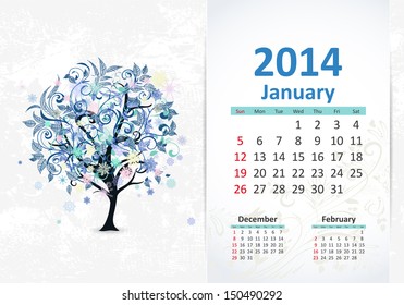 Calendar for 2014, january