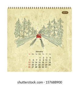 Calendar 2014, january. Streets of the city, sketch for your design