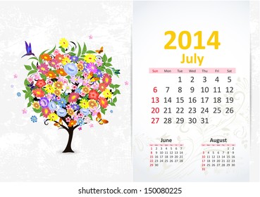 Calendar for 2014, July