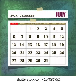  Calendar 2014 July vintage paper on grunge background