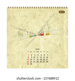Calendar 2014, june. Streets of the city, sketch for your design