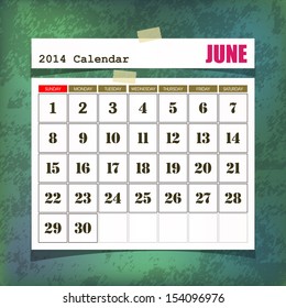  Calendar 2014 June vintage paper on grunge background