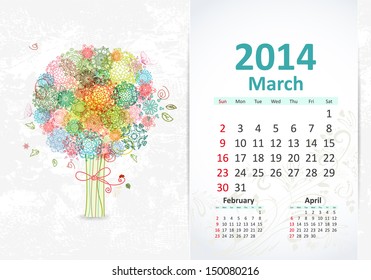 Calendar for 2014, march